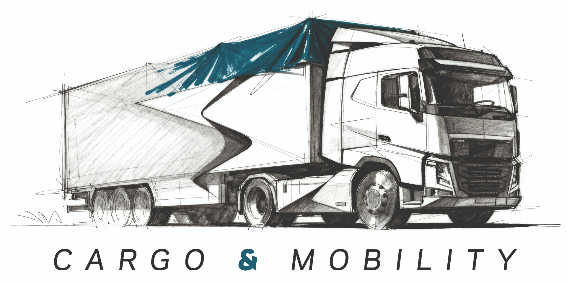 Cargo & Mobility – handgezeichneter LKW mit türkisfarbenem Akzent