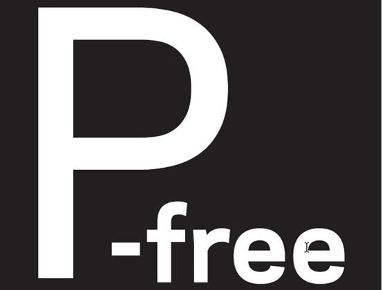 Schriftzug „P-free“ in weißer Schrift auf schwarzem Hintergrund.