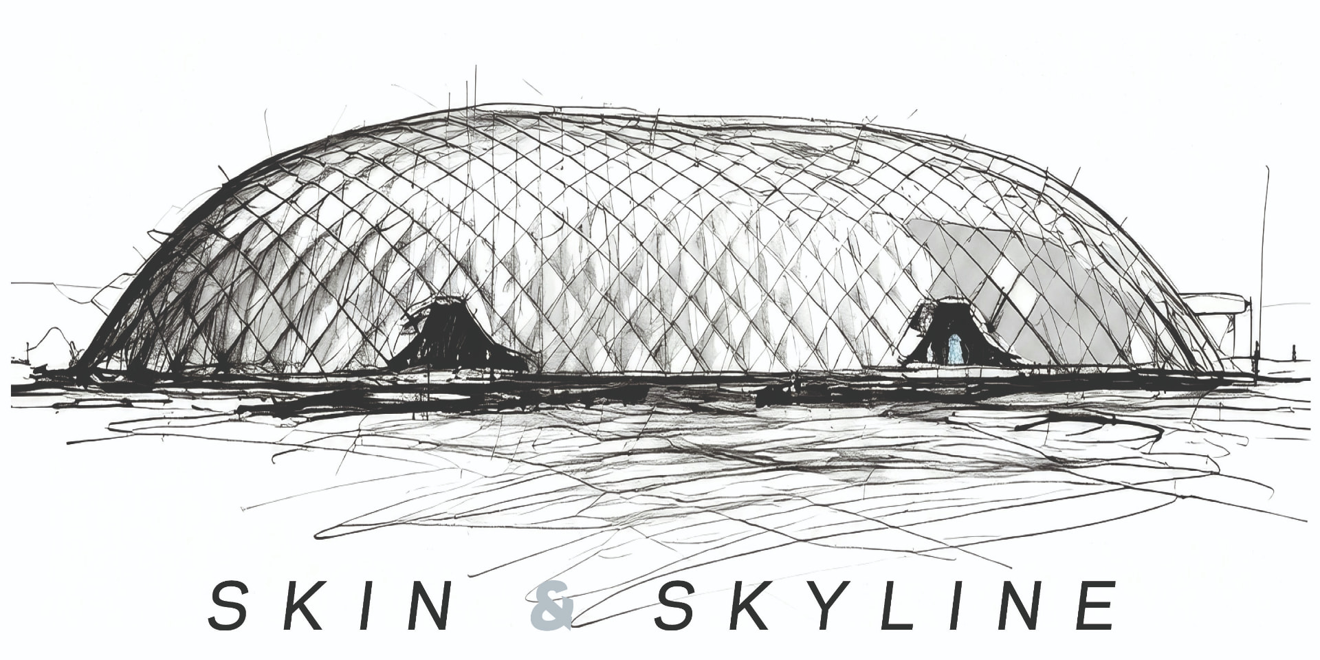 Skin & Skyline – handgezeichnete Architekturkuppel mit hellblauem Akzent