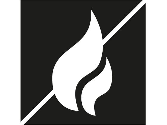 Piktogramm Flammschutz: durchgestrichenes Flammensymbol.